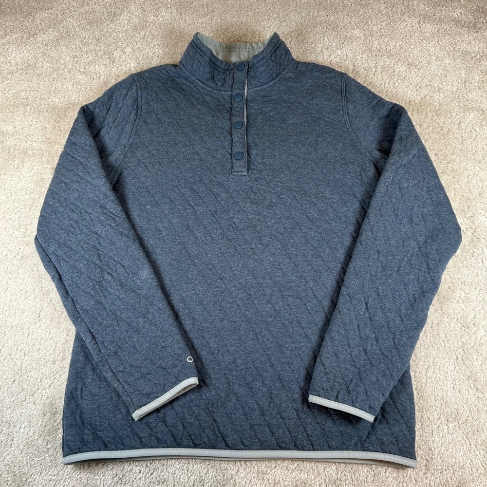 Orvis Quilted Snap Pullover Mens Small Blue Charcoal Mock Neck Sweatshirt 2P8F